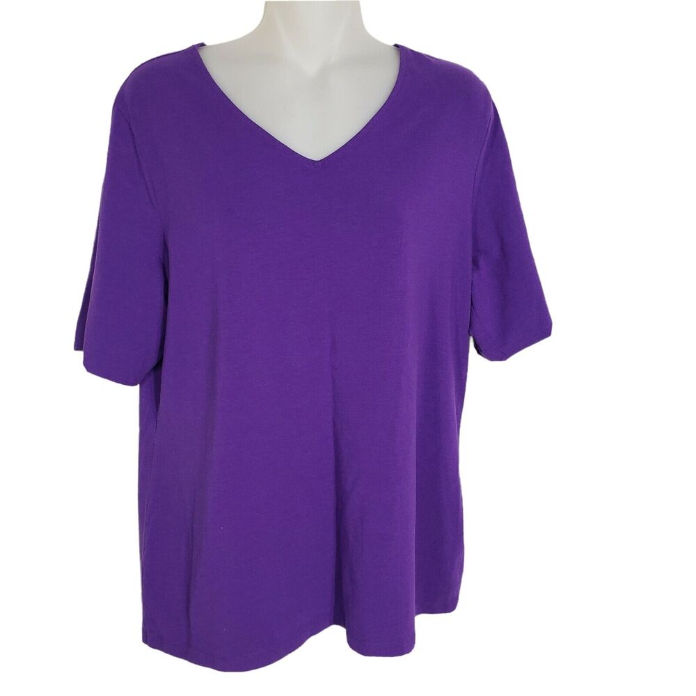 Denim & Co Womens Top Medium V Neck Split Short Sleeve Grommet Detail A291644